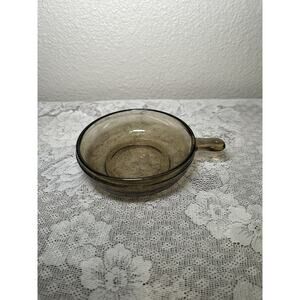 Vintage Glass Bake Soup Bowls with handle brown in color. Set of 2